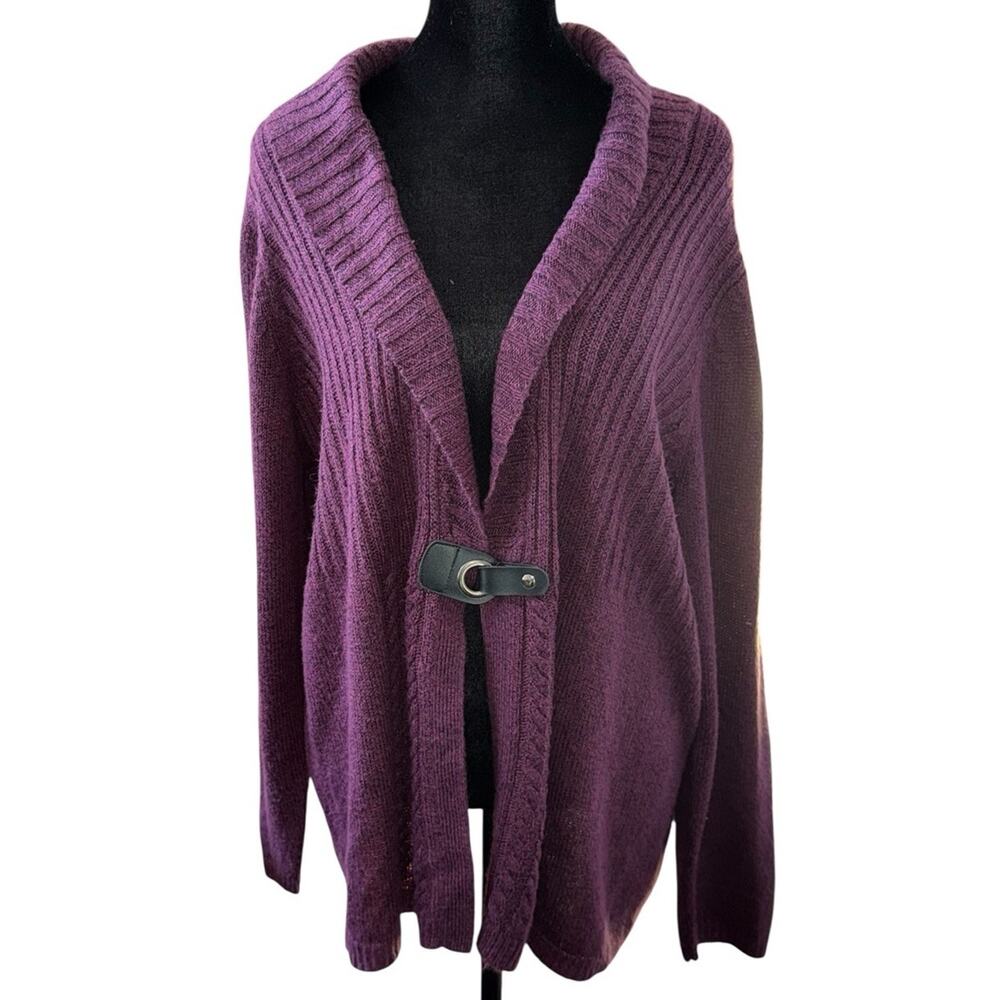 DressBarn 18/20 Plum‎ Ribbed Open Front Cardigan Shawl Collar Plus Career Woman